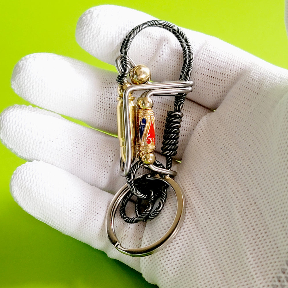 Wire Wrapped Golden bullet Key Keychain